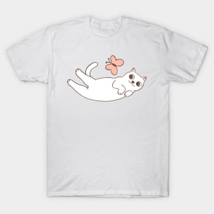 Cute white cat and butterfly T-Shirt